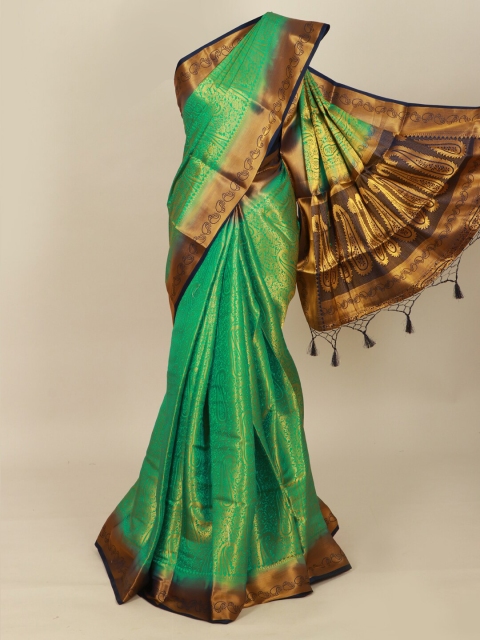

Pothys Green & Gold-Toned Paisley Zari Art Silk Banarasi Saree