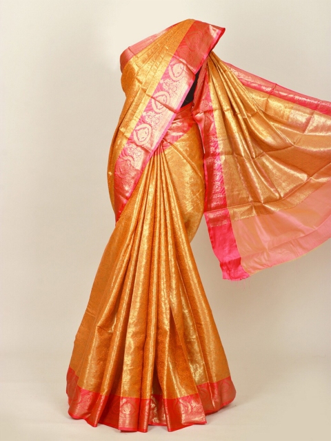 

Pothys Mustard & Pink Ethnic Motifs Zari Art Silk Banarasi Saree