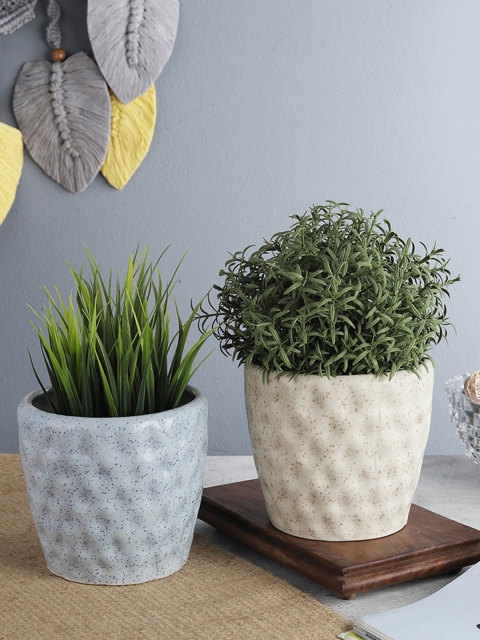 

The Decor Mart Set Of 2 Textured Handcrafted Ceramic Planters, Blue