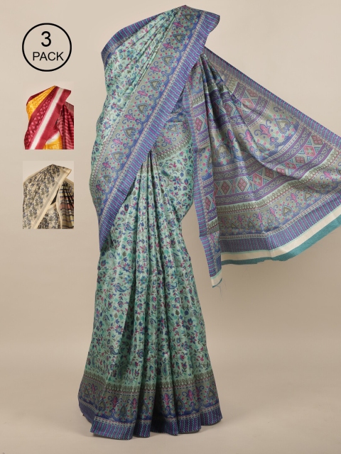

Pothys Blue & Mustard Set of 3 Jute Silk Saree