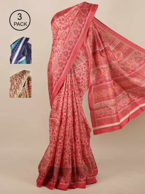 

Pothys Pack of 3 Jute Silk Saree, Pink