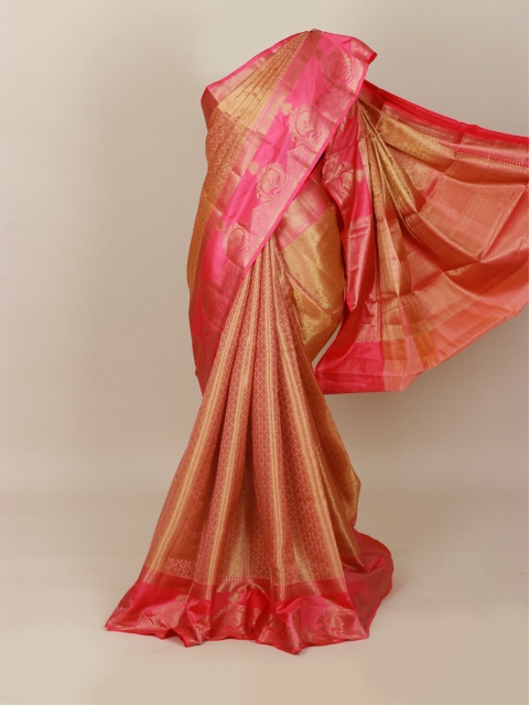 

Pothys Peach-Coloured & Pink Floral Zari Art Silk Banarasi Saree