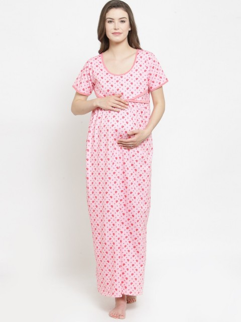 

Claura Pink Geometric Printed Maxi Maternity Nightdress MT-01-nity-pink