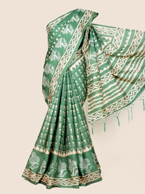 

Pothys Green & Beige Linen Blend Saree