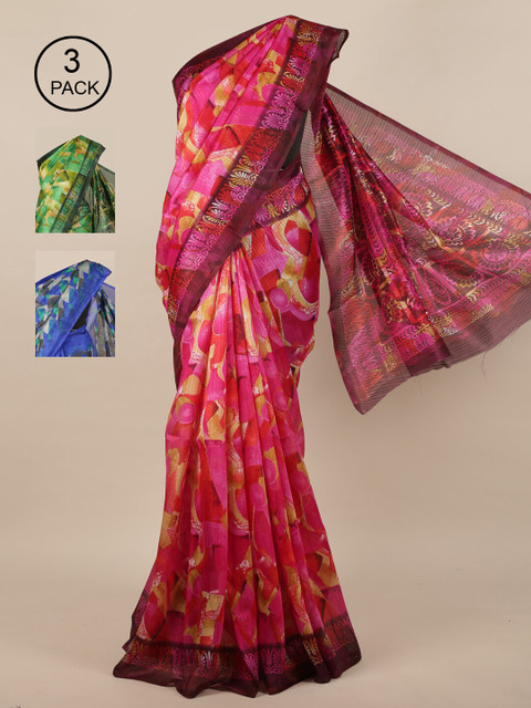 

Pothys Pack of 3 Jute Silk Sarees, Green