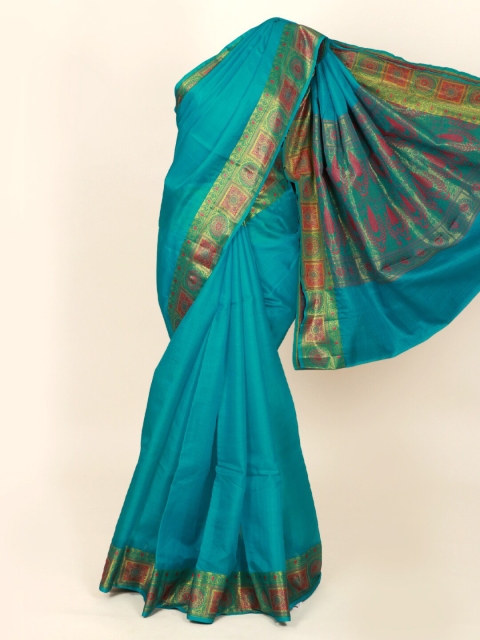 

Pothys Blue & Gold-Toned Zari Pure Silk Tussar Saree