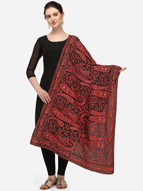 

VASTRANAND Red & Black Ethnic Motifs Embroidered Dupatta with Thread Work