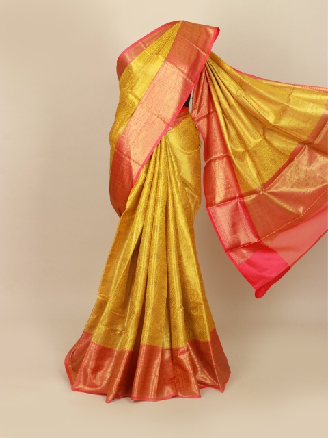 

Pothys Yellow & Pink Ethnic Motifs Art Silk Banarasi Saree