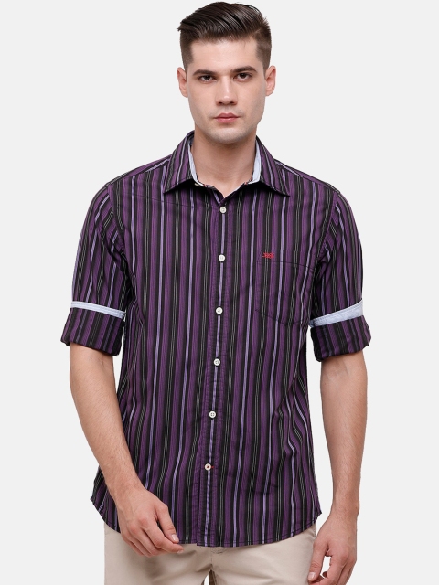 

Double Two Men Lavender & Black Nuvo Slim Fit Striped Pure Cotton Casual Shirt