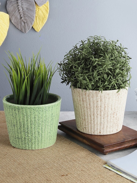 

The Decor Mart Set Of 2 Textured Ceramic Planters, Green