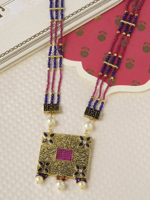 

Tistabene Blue & Maroon Gold-Plated Traditional Antique Beaded Necklace