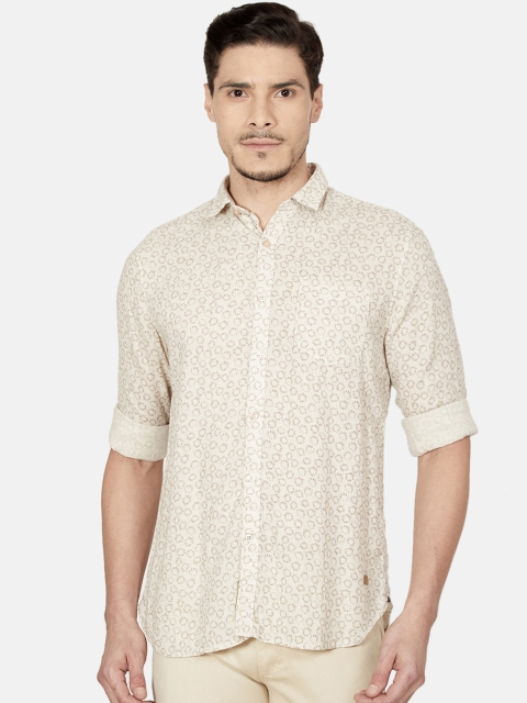 

Oxemberg Men Beige Slim Fit Printed Casual Shirt