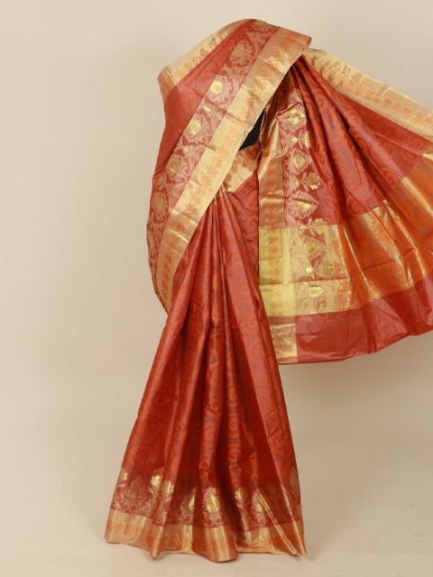 

Pothys Brown & Gold-Toned Woven Design Zari Pure Silk Tussar Saree