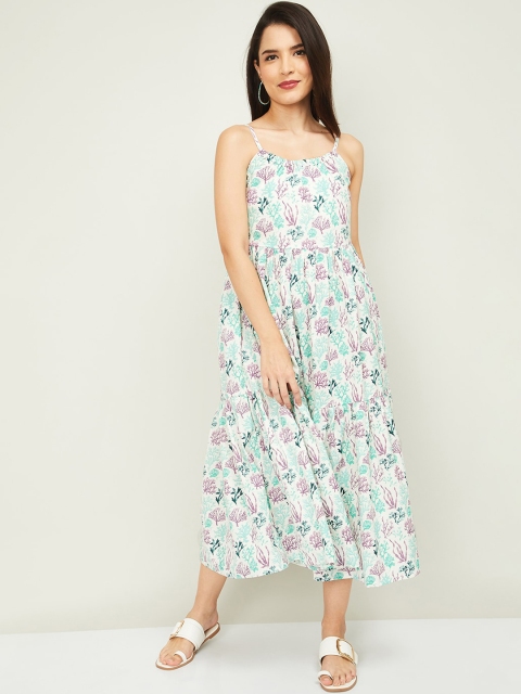 

Colour Me by Melange White & Green Floral A-Line Midi Dress