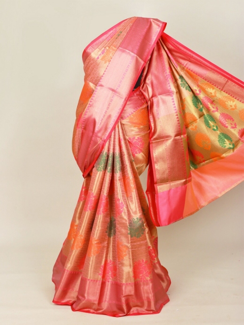 

Pothys Pink & Gold-Toned Woven Design Zari Art Silk Banarasi Saree