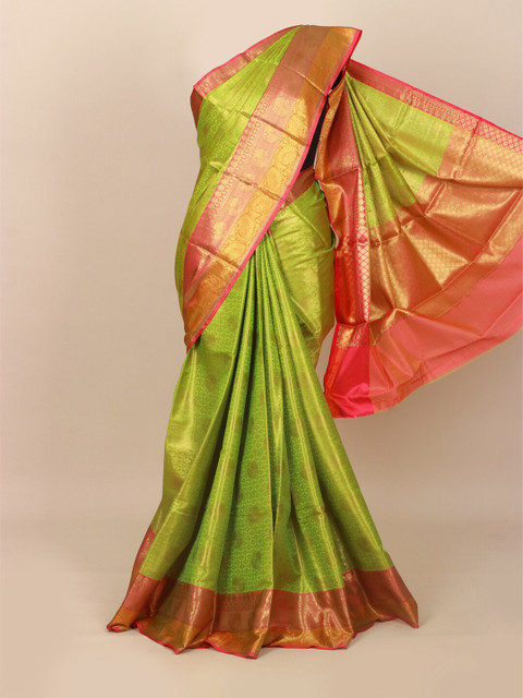 

Pothys Green & Pink Floral Art Silk Banarasi Saree