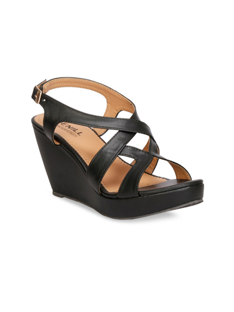 

Denill Black Wedge Sandals with Buckles