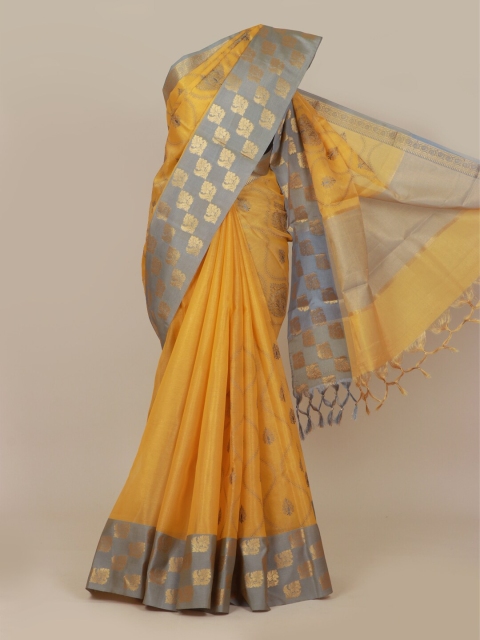 

Pothys Mustard & Grey Ethnic Motifs Zari Art Silk Banarasi Saree