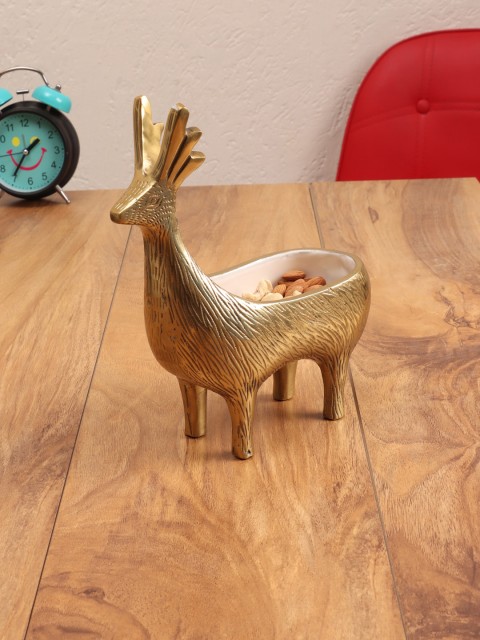 

Aapno Rajasthan Gold-Toned & Silver-Toned Textured Deer Figurine Bowl