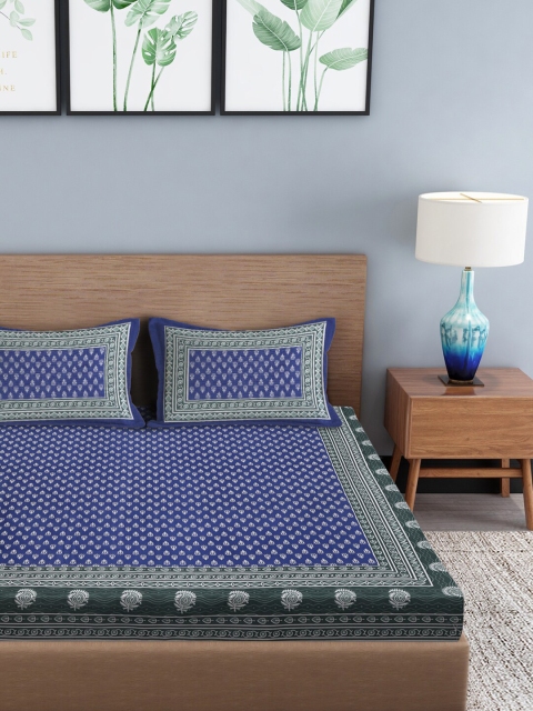 

Gulaab Jaipur Blue & Off White Floral 210 TC King Bedsheet with 2 Pillow Covers