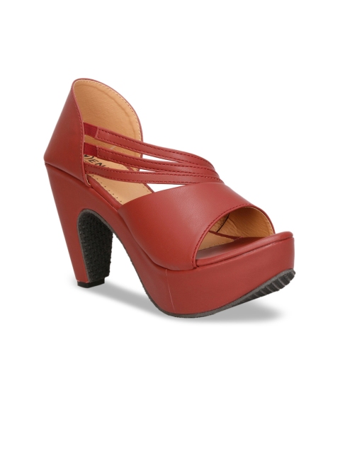 

Denill Maroon Block Peep Toes with Buckles