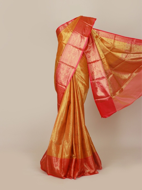 

Pothys Orange & Pink Ethnic Motifs Zari Art Silk Banarasi Saree