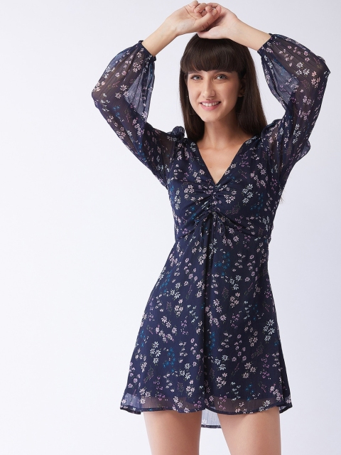 

MAGRE Navy Blue Floral Chiffon Mini Dress
