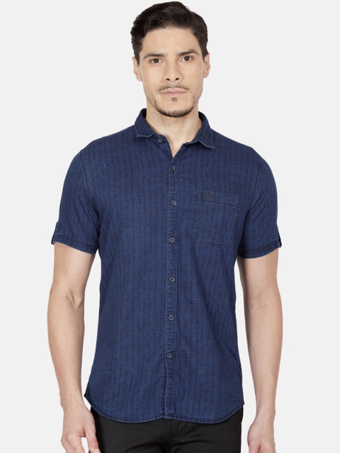 

Oxemberg Men Navy Blue Slim Fit Printed Casual Shirt