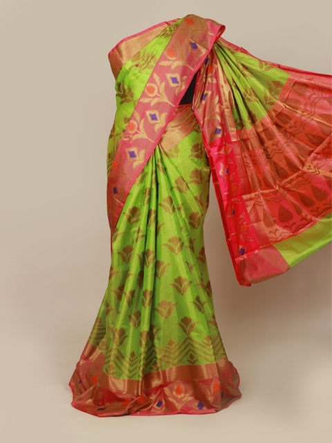 

Pothys Green & Pink Ethnic Motifs Zari Art Silk Banarasi Saree