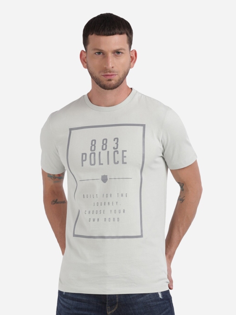 

883 Police Men Grey Typography Printed Applique T-shirt