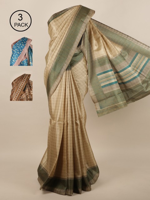 

Pothys Pack of 3 Ethnic Motifs Jute Silk Saree, Cream