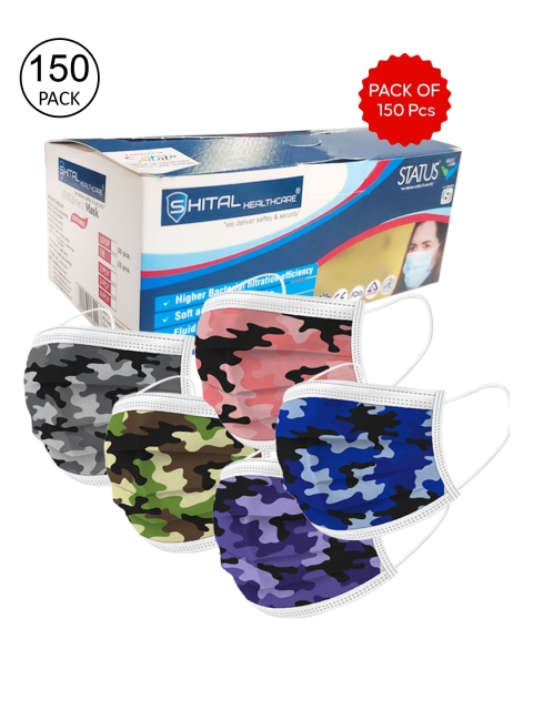 

Status Unisex Blue 150 Pcs 3-Ply Camouflage Print Disposable Surgical Masks