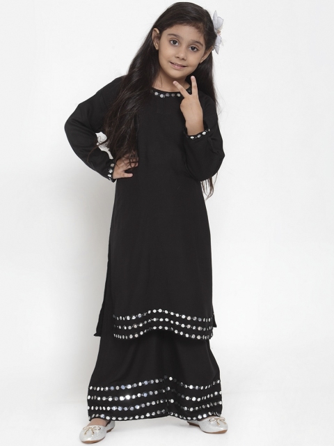

Baani Creations Girls Black Mirror Work Kurti with Sharara