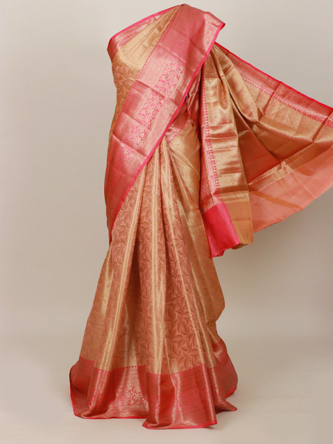 

Pothys Peach-Coloured & Gold-Toned Ethnic Motifs Zari Art Silk Banarasi Saree