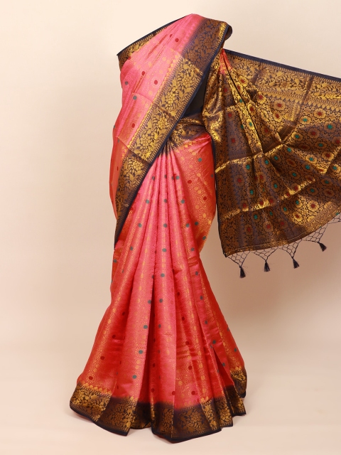 

Pothys Pink & Gold-Toned Ethnic Motifs Zari Art Silk Banarasi Saree
