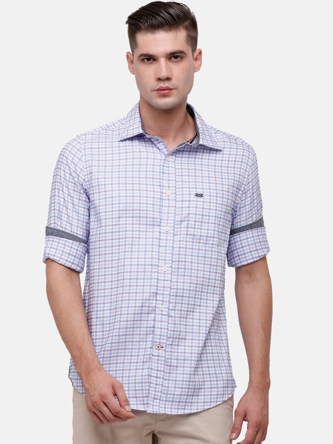 

Double Two Men Blue Slim Fit Checked Casual Shirt
