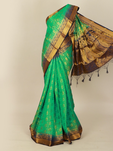 

Pothys Green & Gold-Toned Woven Design Zari Art Silk Banarasi Saree