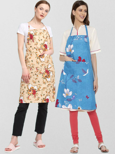 

KLOTTHE Unisex Pack Of 2 Cotton Printed 210 TC Aprons, Blue