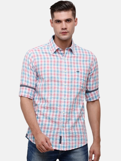 

Double Two Men Pink Slim Fit Gingham Checks Checked Casual Shirt