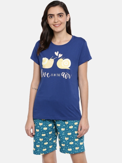 

Ellete Women Blue & Yellow Printed Night suit
