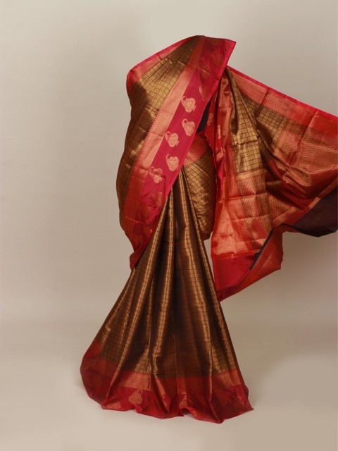 

Pothys Brown & Red Woven Design Zari Art Silk Banarasi Saree