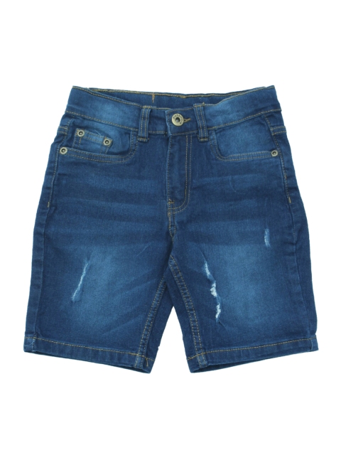 

Lil Lollipop Boys Blue Mid-Rise Mild Distressed Pure Cotton Denim Shorts