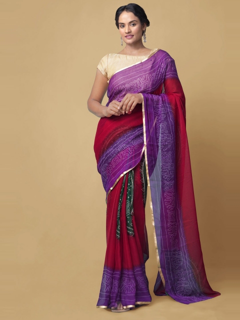 

Unnati Silks Multicoloured Poly Chiffon Bandhani Saree, Multi