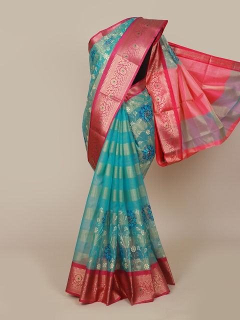 

Pothys Blue & Pink Ethnic Motifs Art Silk Banarasi Saree