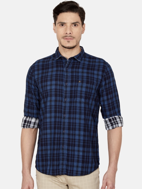 

Oxemberg Men Blue Slim Fit Tartan Checked Cotton Casual Shirt