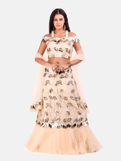 

Grancy Peach-Coloured & Gold-Toned Embellished Sequinned Ready to Wear Lehenga & Blouse With Dupatta