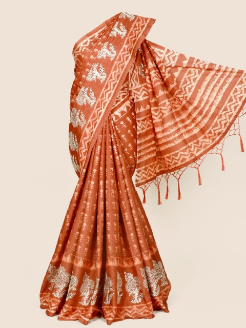 

Pothys Rust Red & White Linen Blend Saree