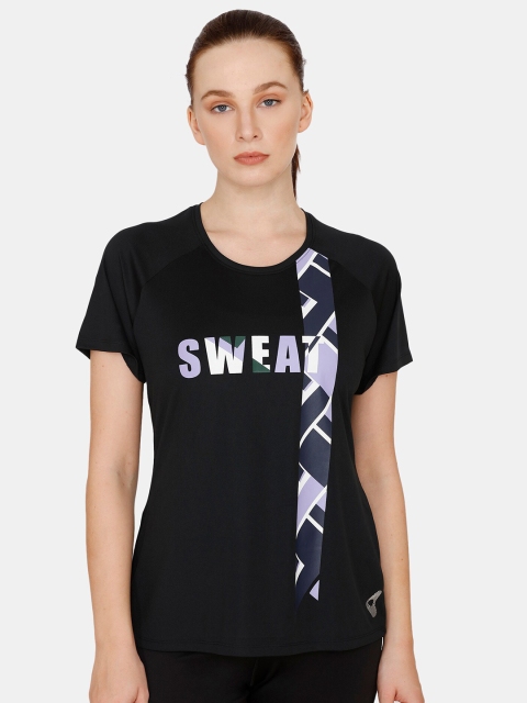 

Zelocity Women Black Typography Printed Applique T-shirt