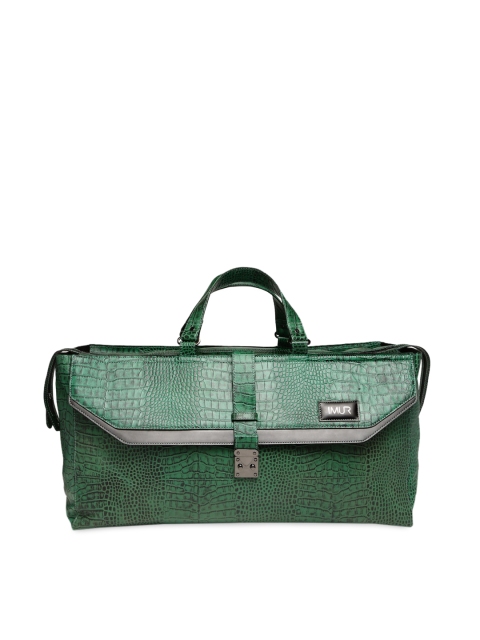 

IMUR Unisex Green Croc-Textured Leather Duffel Bag