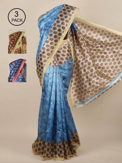 

Pothys Pack of 3 Printed Jute Silk Sarees, Multi